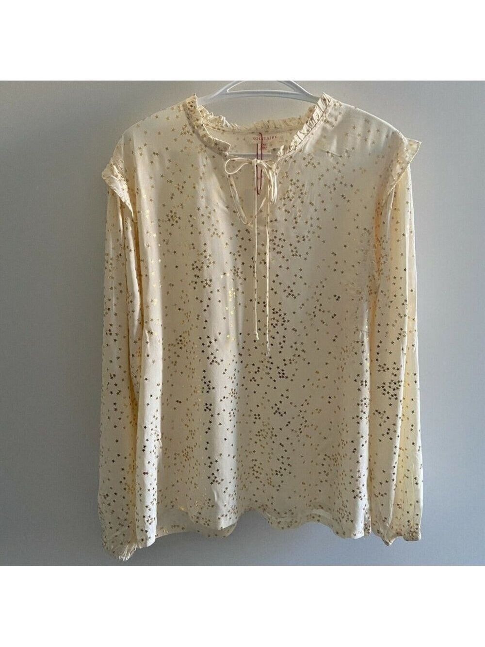 Solitaire Fashion Long Sleeve Blouse Top with Gold Stars Print Size XL